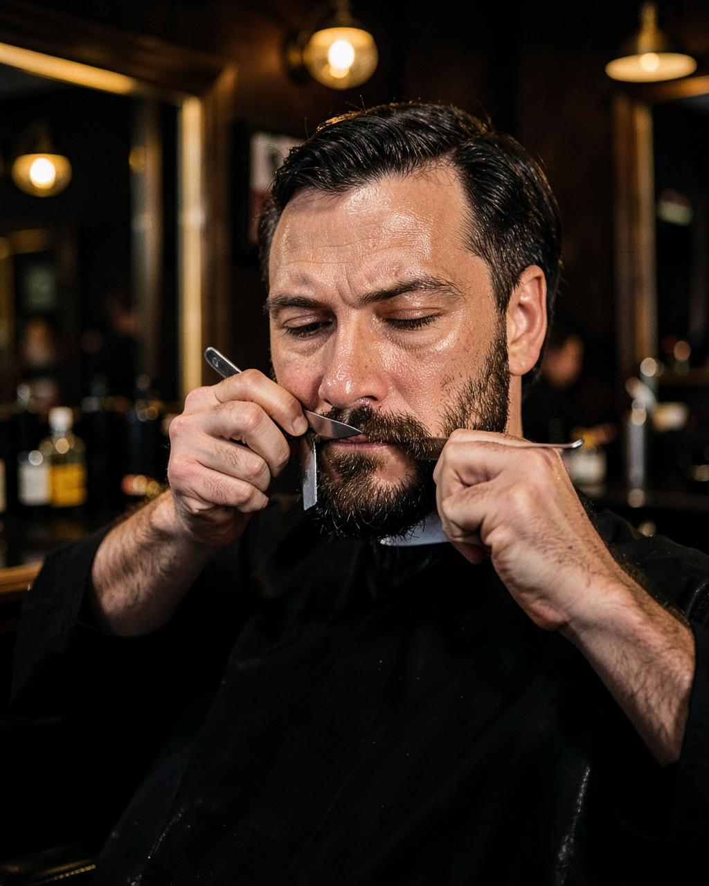 Beard styling with a straight razor